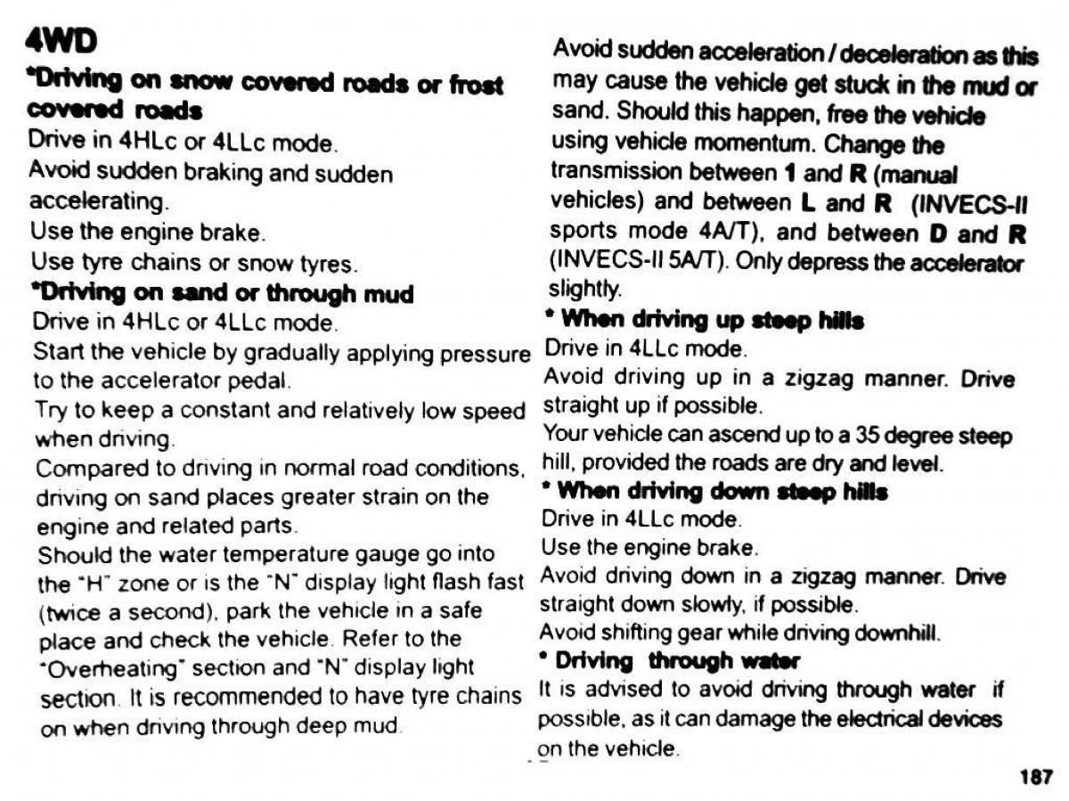 Mitsubishi Pajero II 2 owners manual / page 187