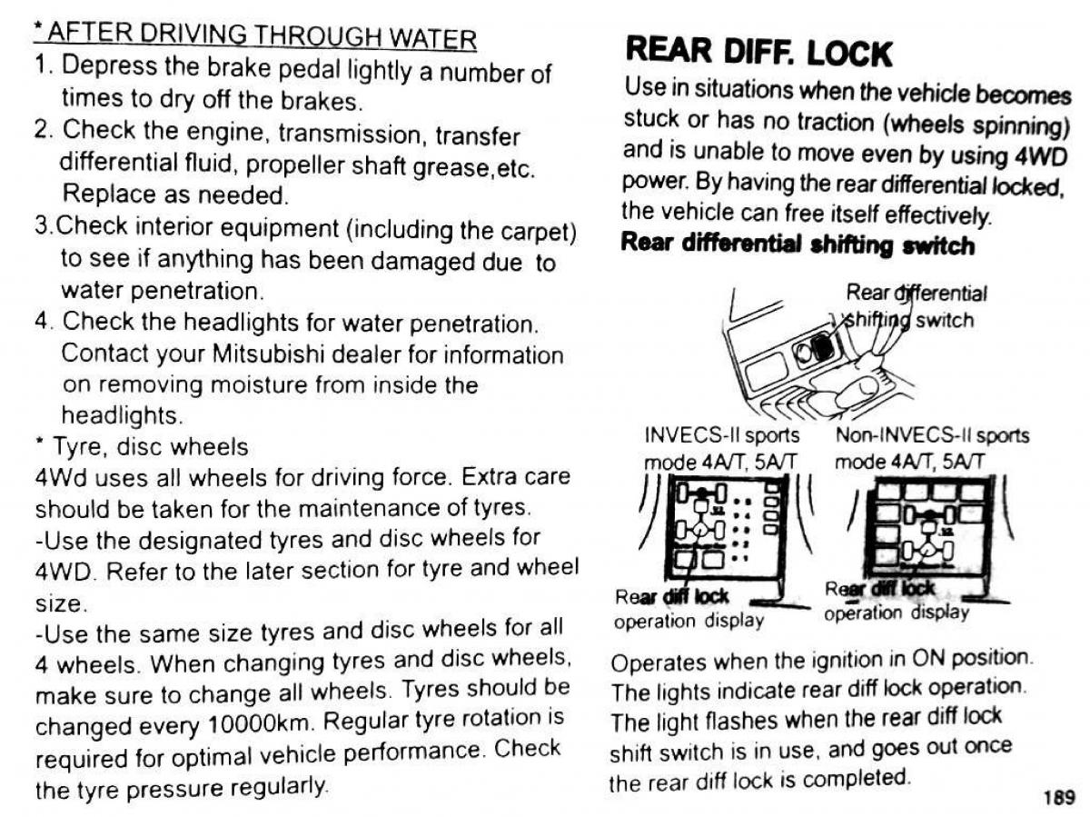 Mitsubishi Pajero II 2 owners manual / page 189