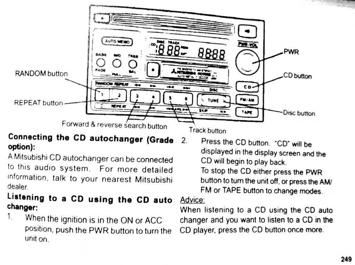 Mitsubishi Pajero II 2 owners manual / page 249