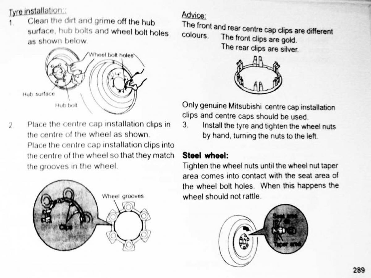 Mitsubishi Pajero II 2 owners manual / page 289