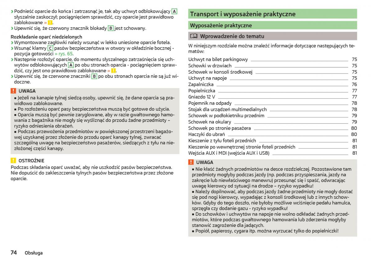 Skoda Rapid instrukcja obslugi / page 76