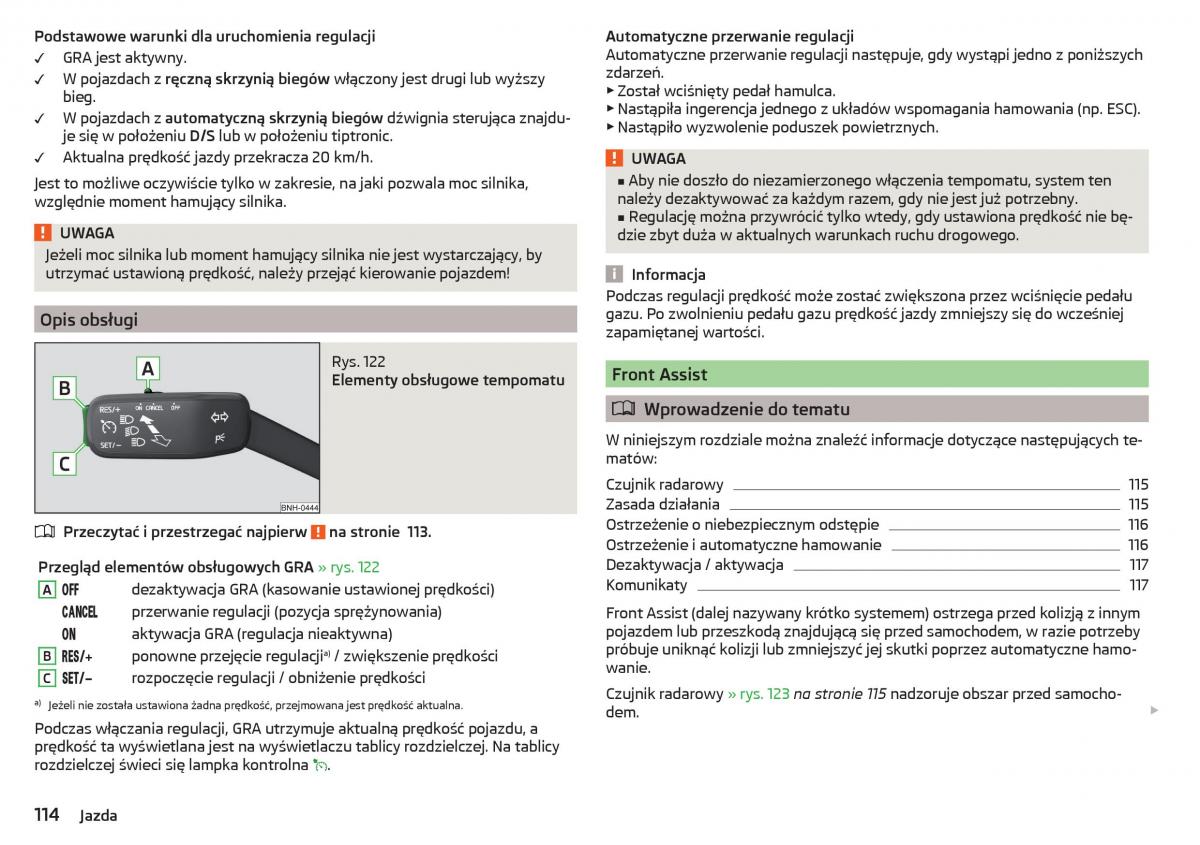 Skoda Rapid instrukcja obslugi / page 116