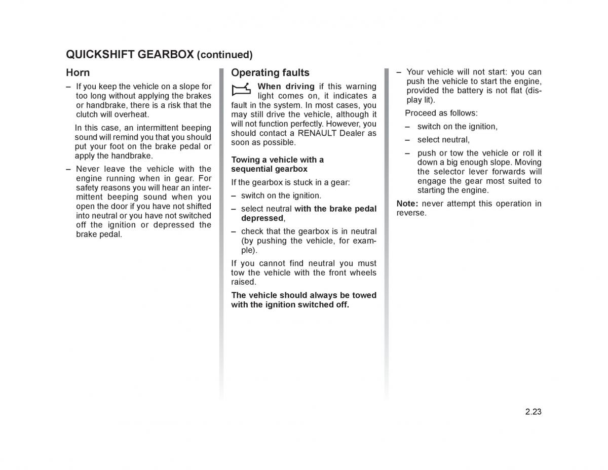 Renault Trafic II 2 owners manual / page 100