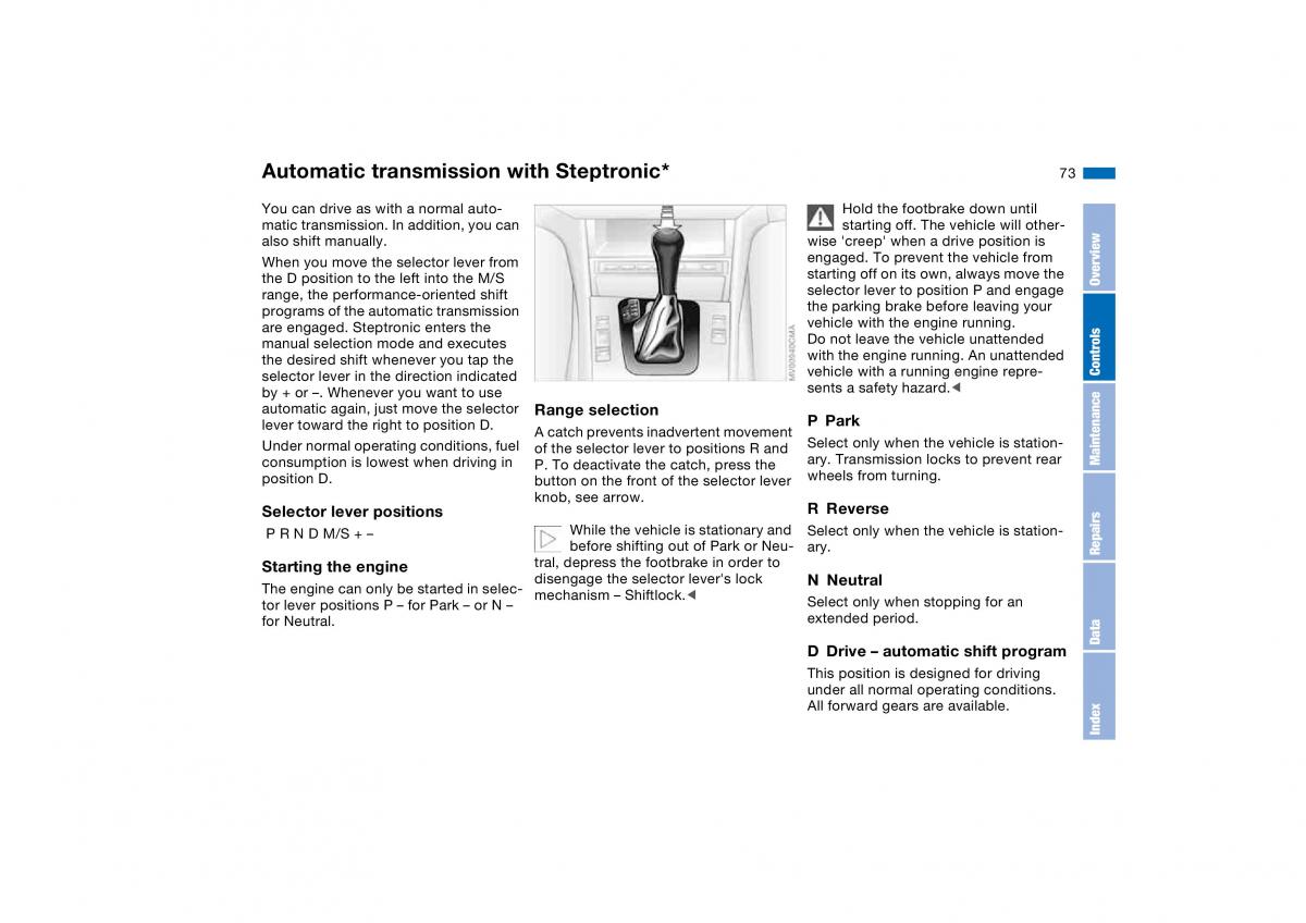 BMW E46 owners manual / page 73