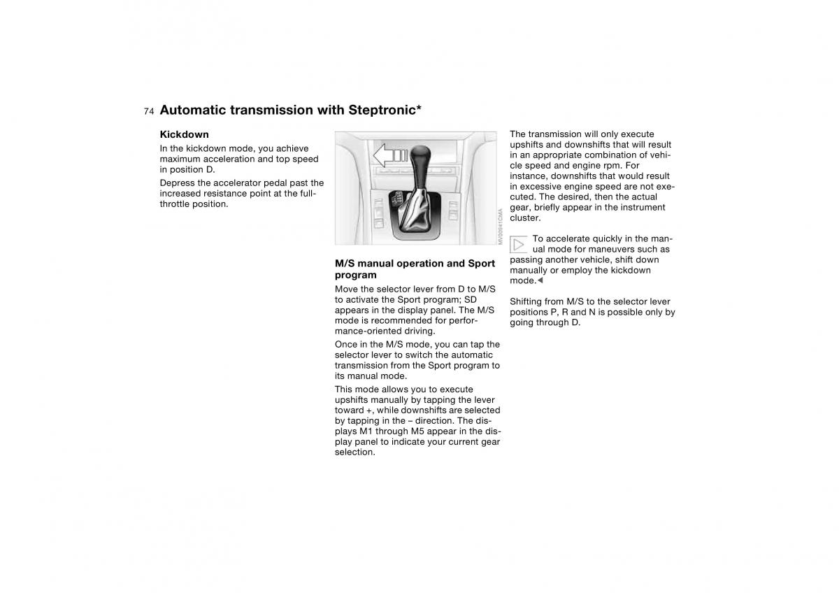 BMW E46 owners manual / page 74