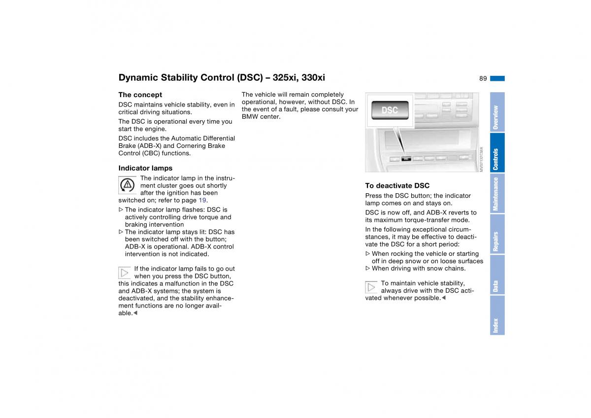 BMW E46 owners manual / page 89