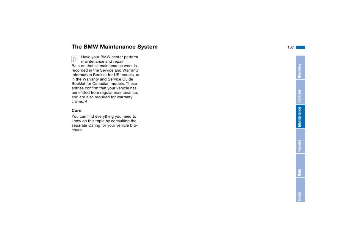 BMW E46 owners manual / page 137