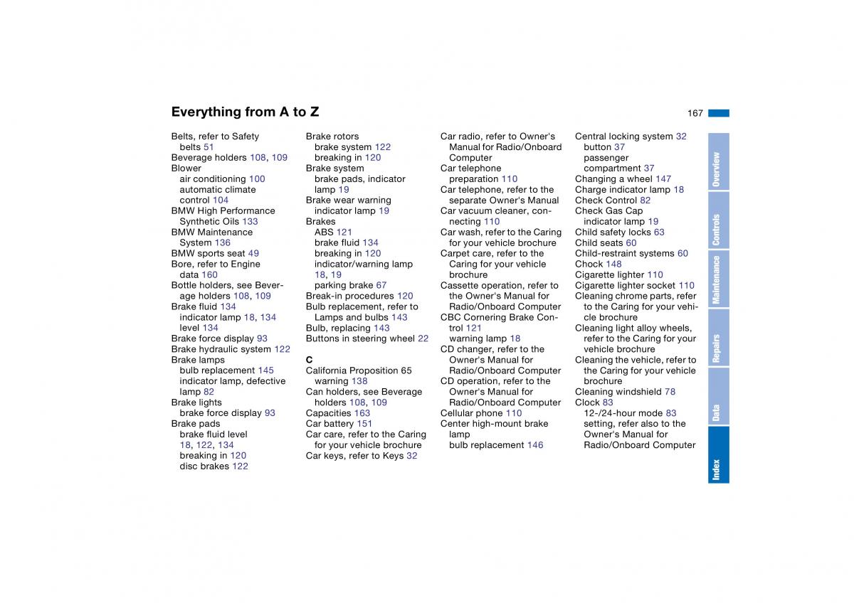 BMW E46 owners manual / page 167