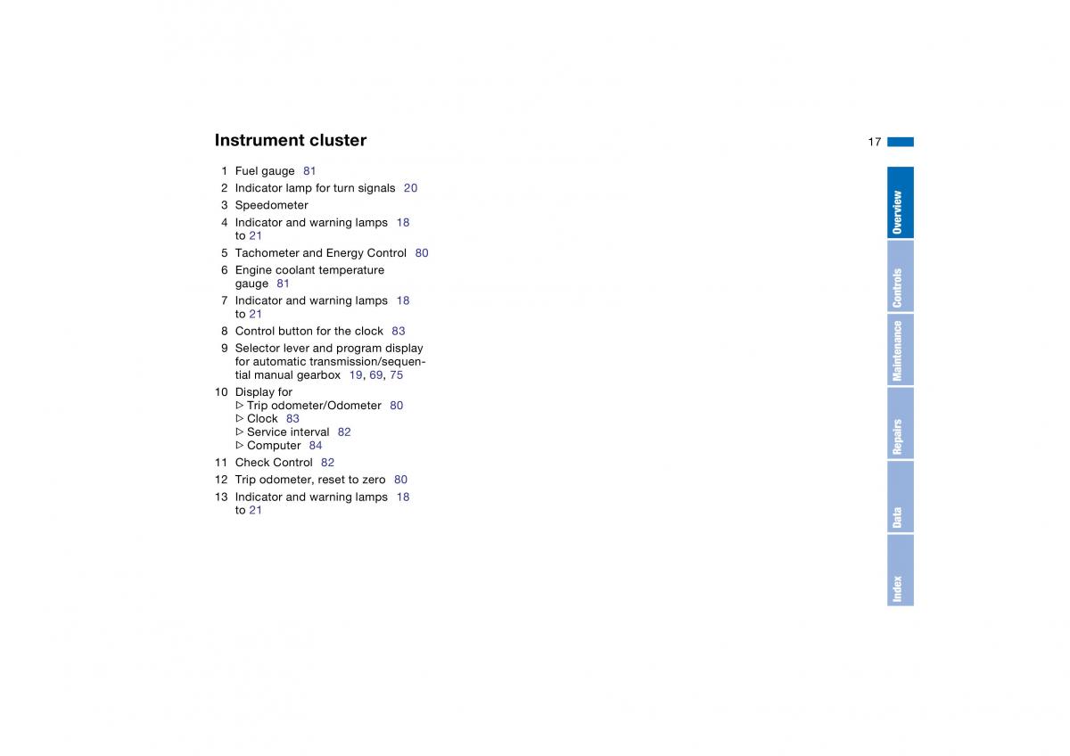 BMW E46 owners manual / page 17