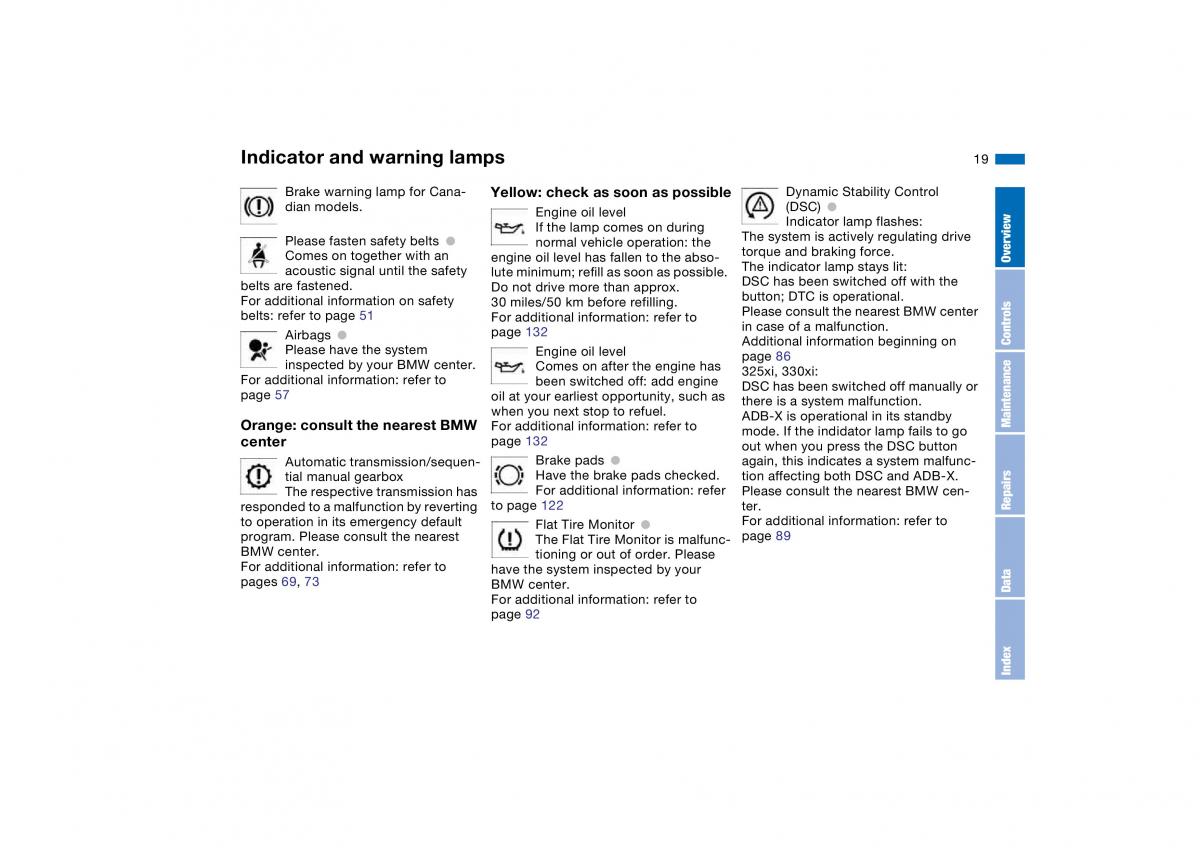 BMW E46 owners manual / page 19