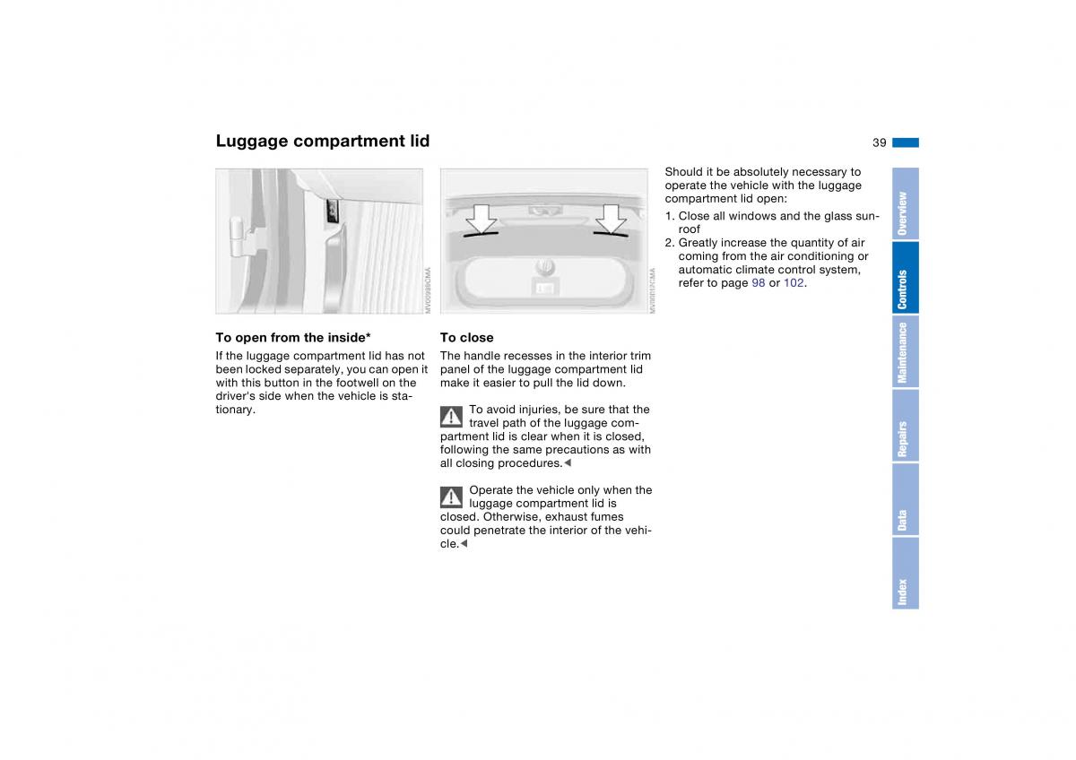 BMW E46 owners manual / page 39