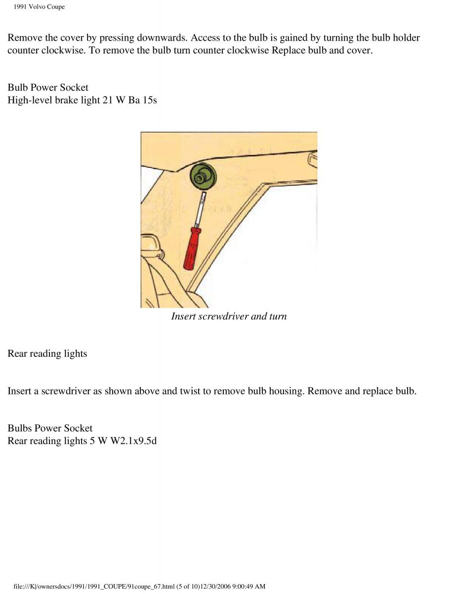 Volvo Coupe owners manual / page 125