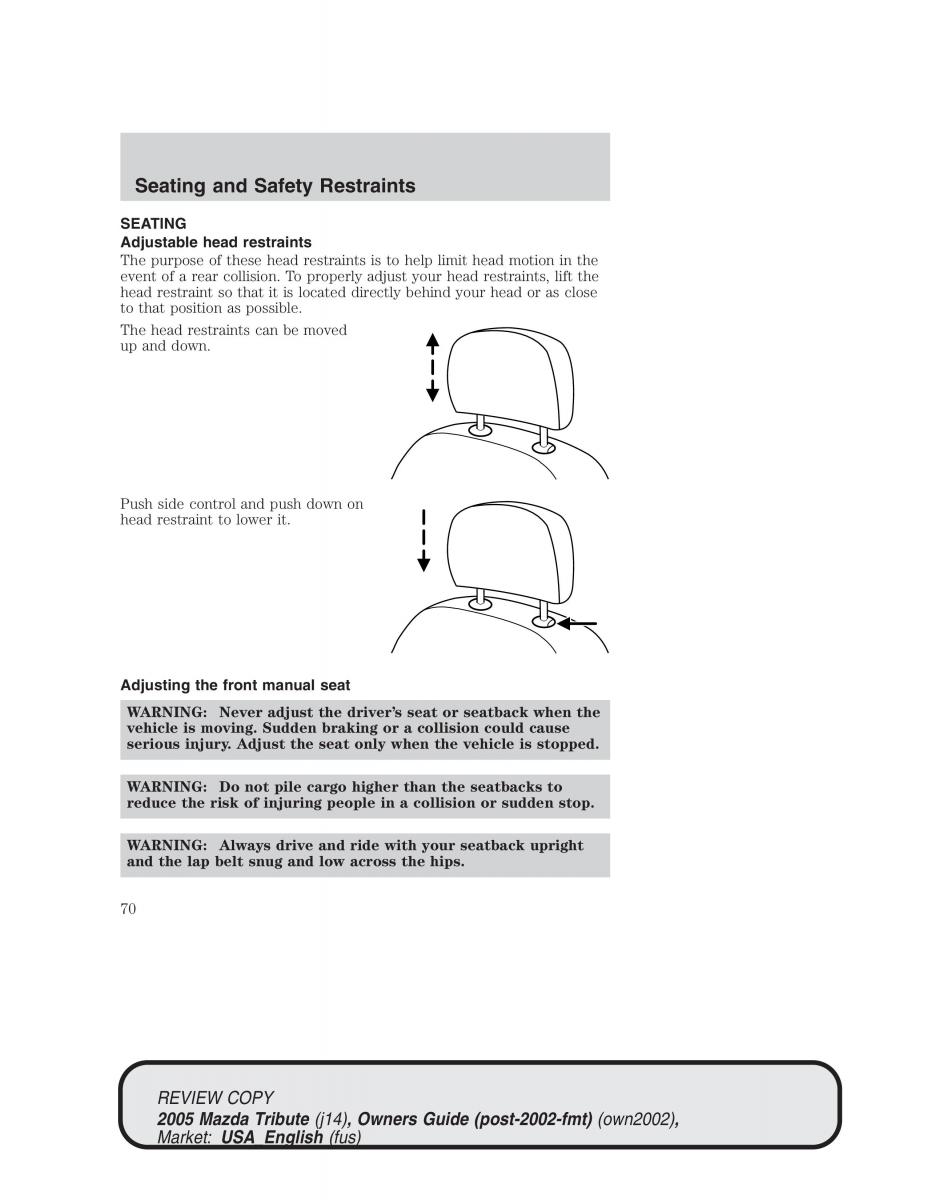 Mazda Tribute owners manual / page 70