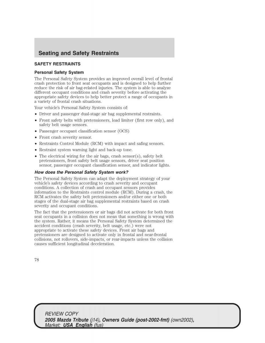 Mazda Tribute owners manual / page 78