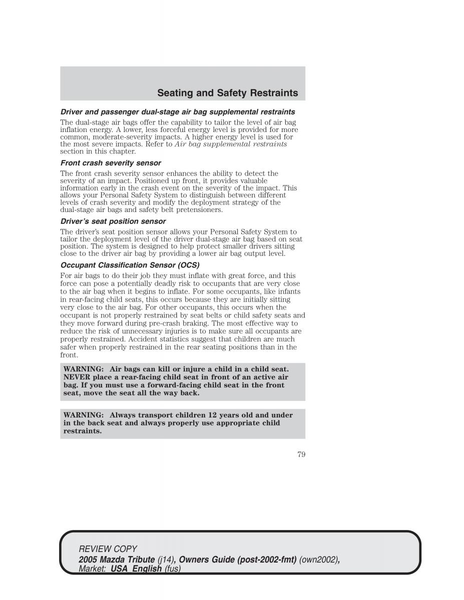 Mazda Tribute owners manual / page 79