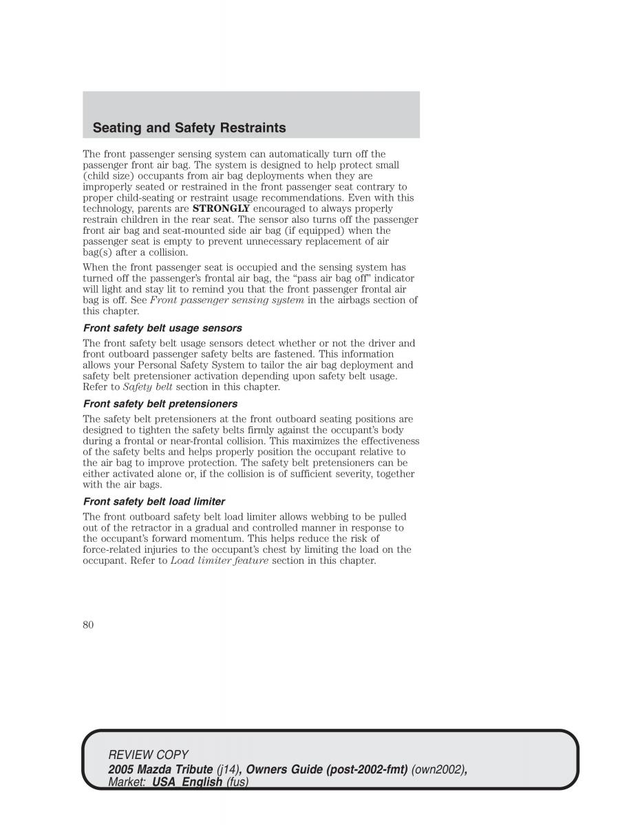 Mazda Tribute owners manual / page 80