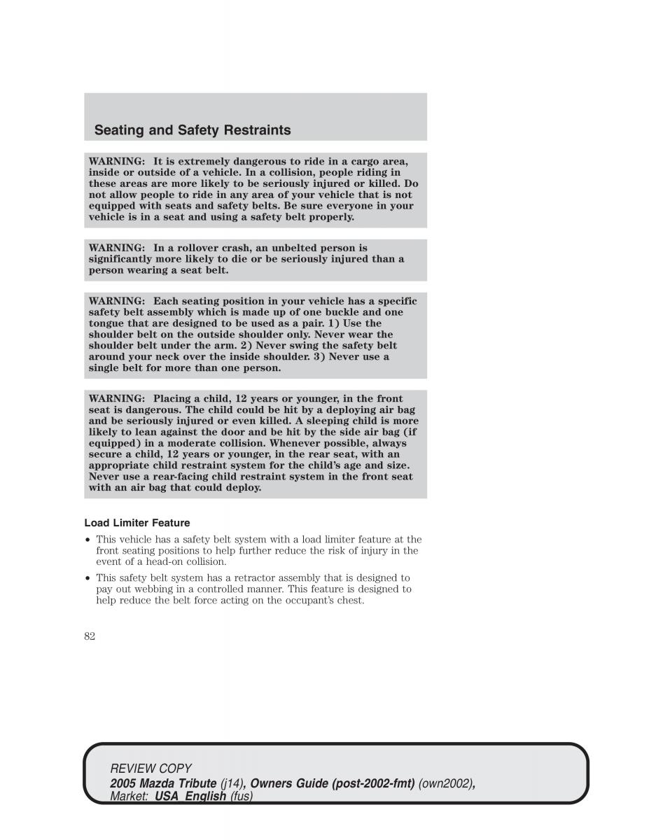 Mazda Tribute owners manual / page 82