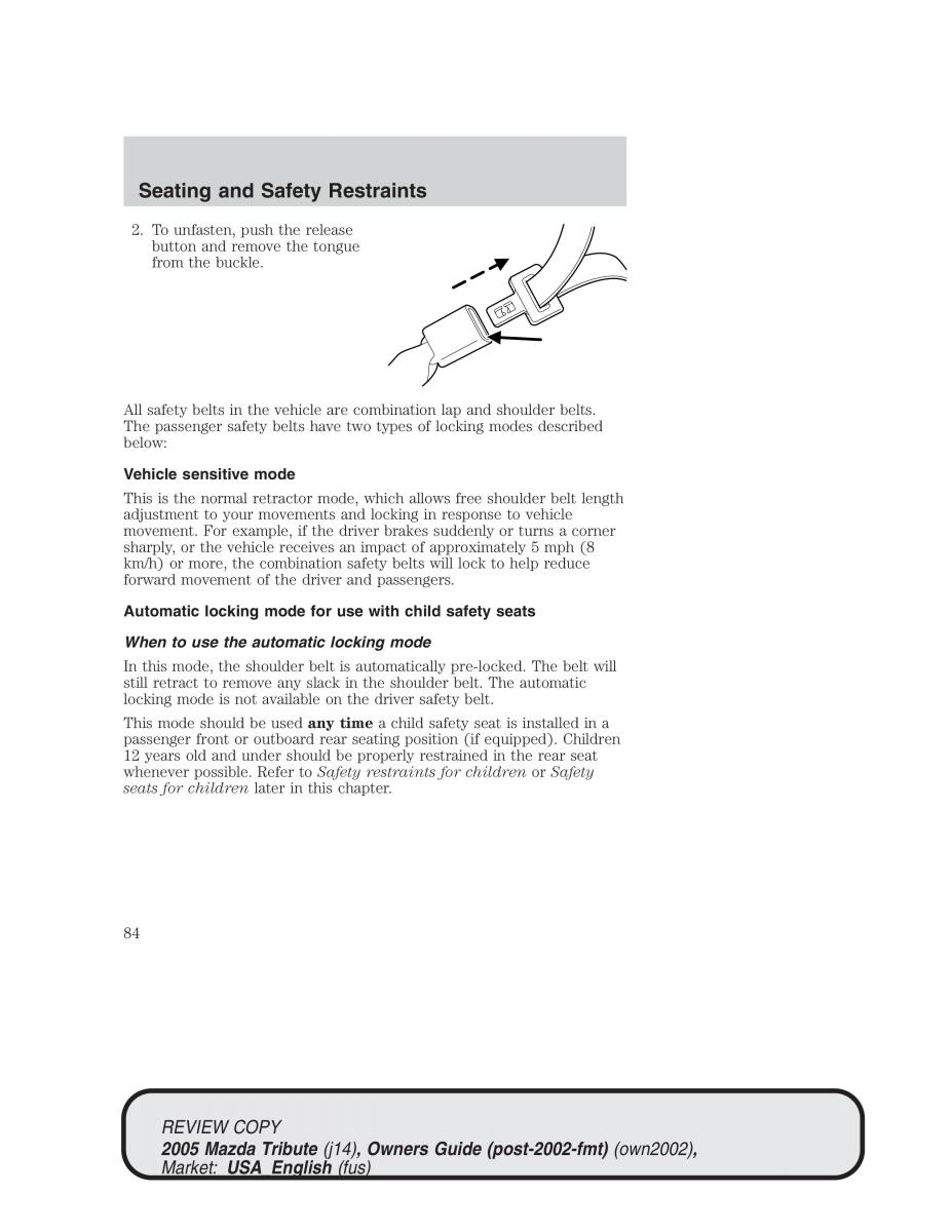 Mazda Tribute owners manual / page 84