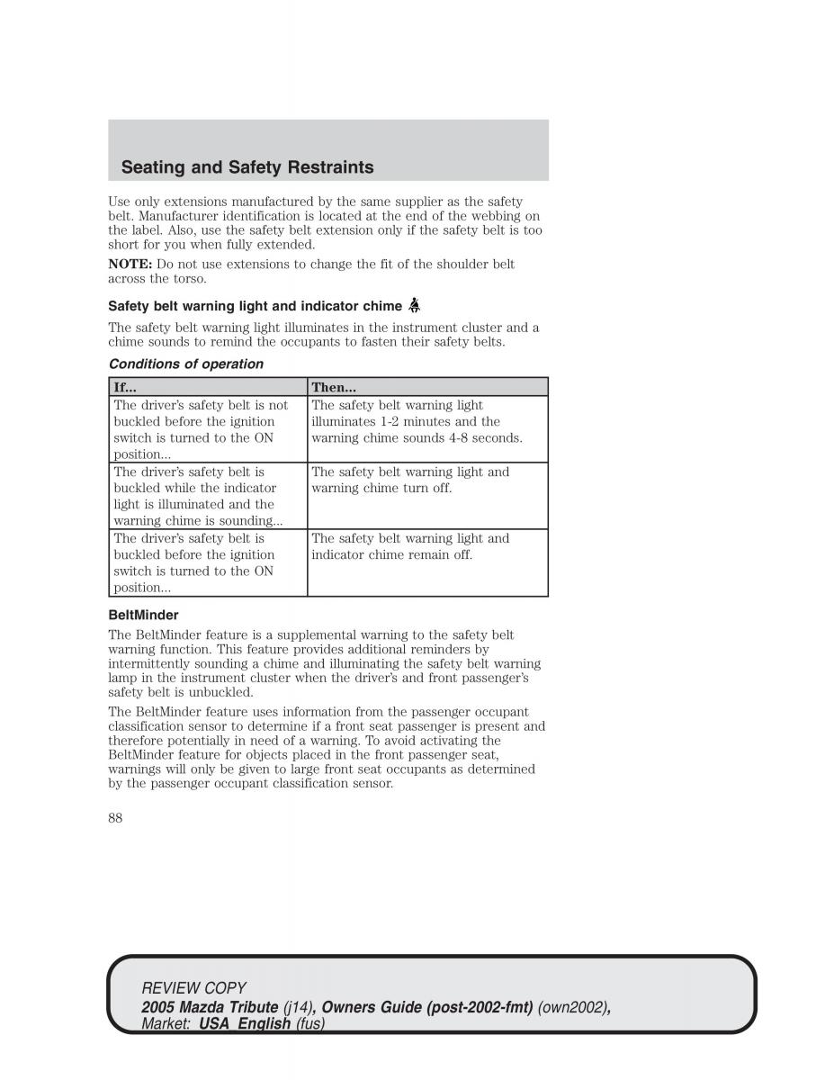 Mazda Tribute owners manual / page 88