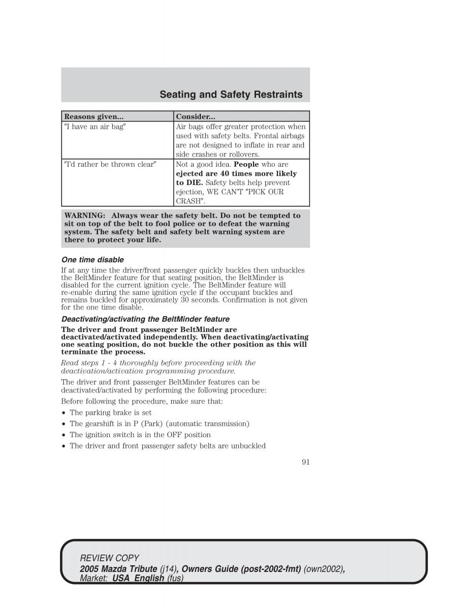 Mazda Tribute owners manual / page 91