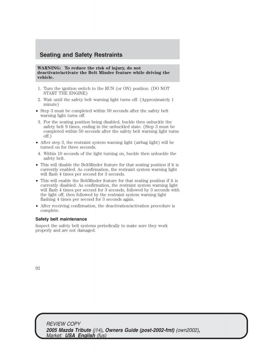 Mazda Tribute owners manual / page 92