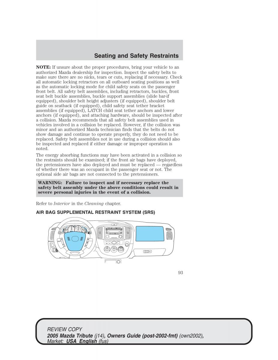 Mazda Tribute owners manual / page 93