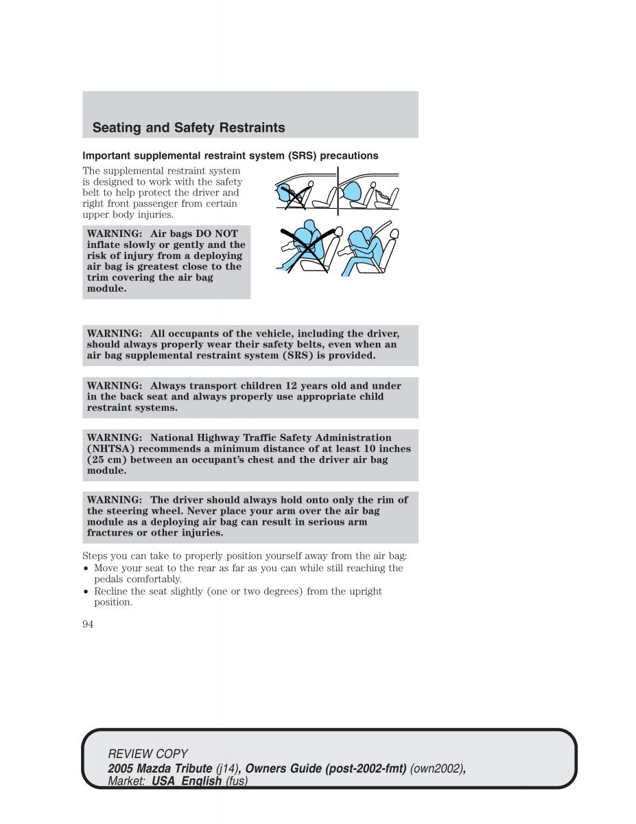 Mazda Tribute owners manual / page 94