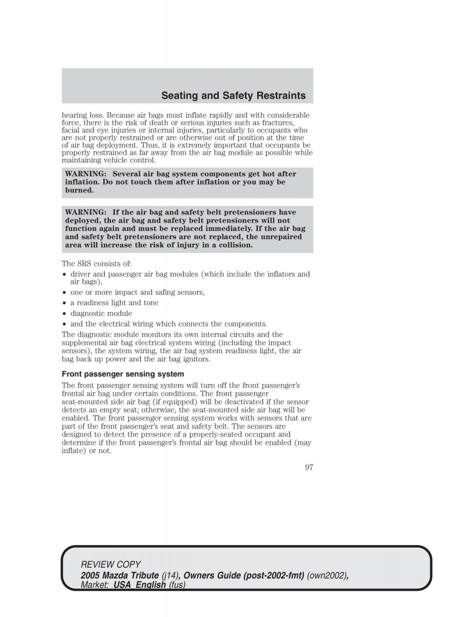 Mazda Tribute owners manual / page 97