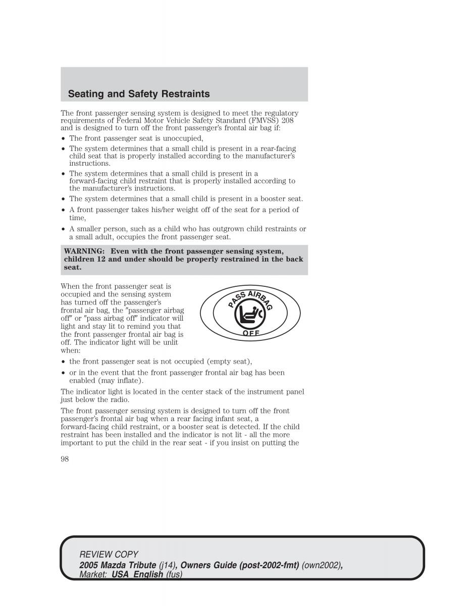 Mazda Tribute owners manual / page 98