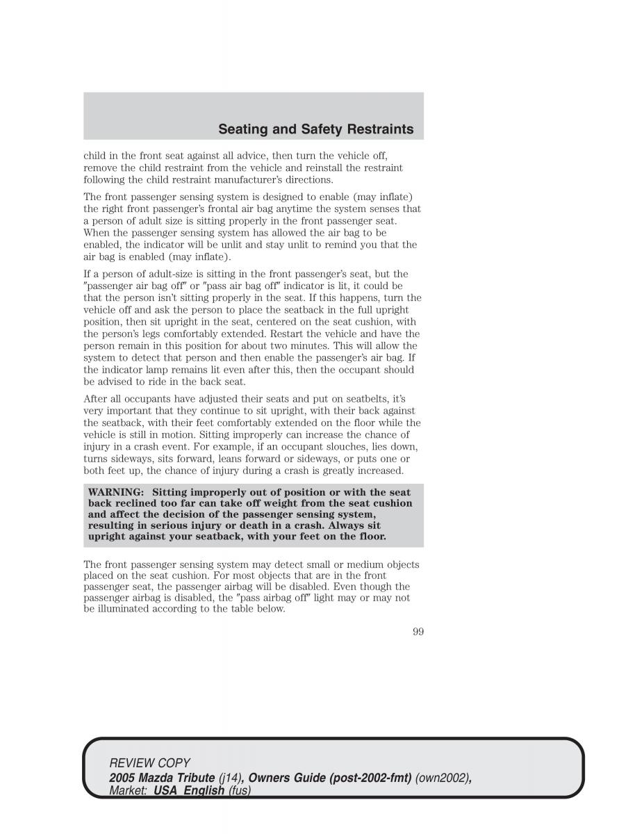 Mazda Tribute owners manual / page 99