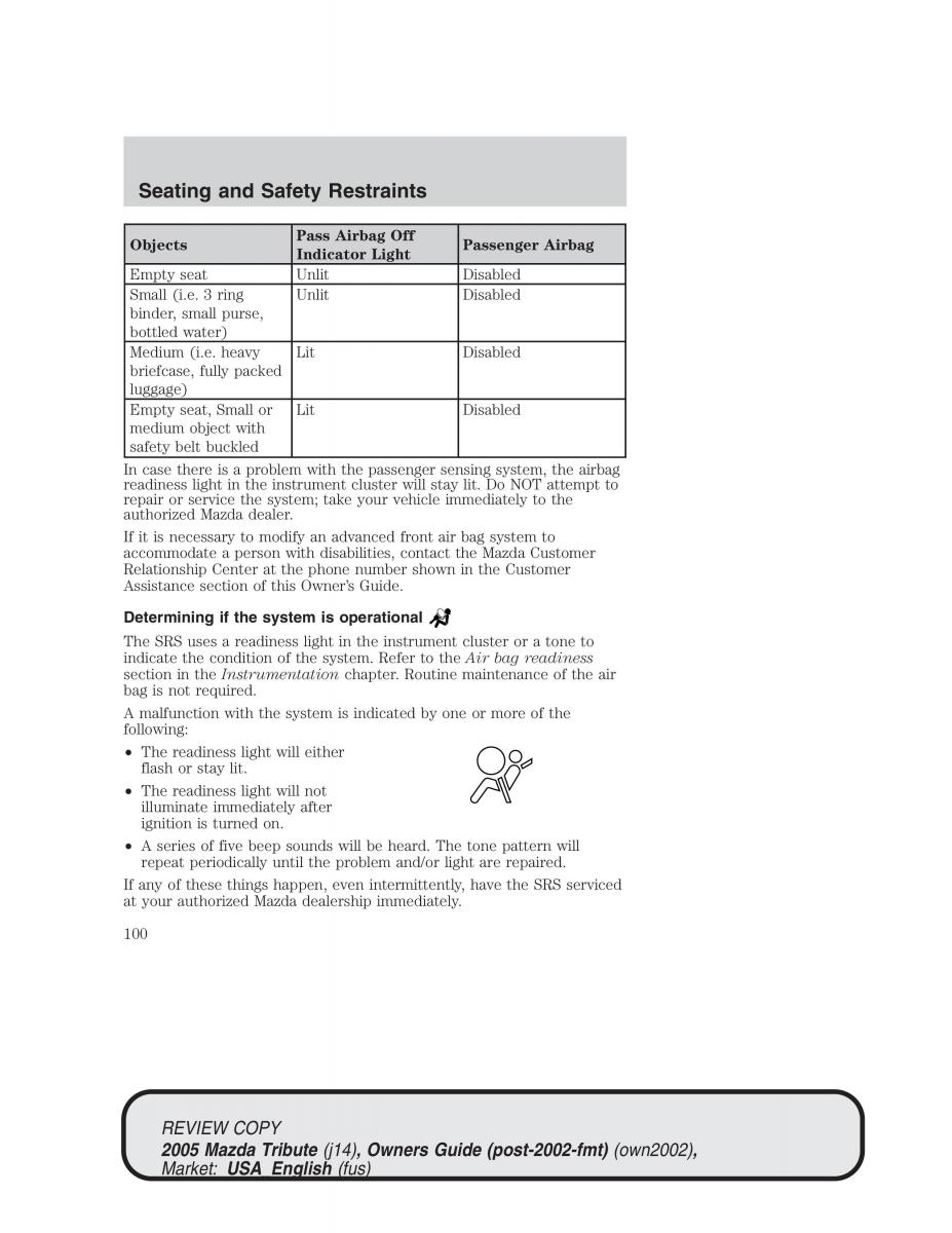 Mazda Tribute owners manual / page 100