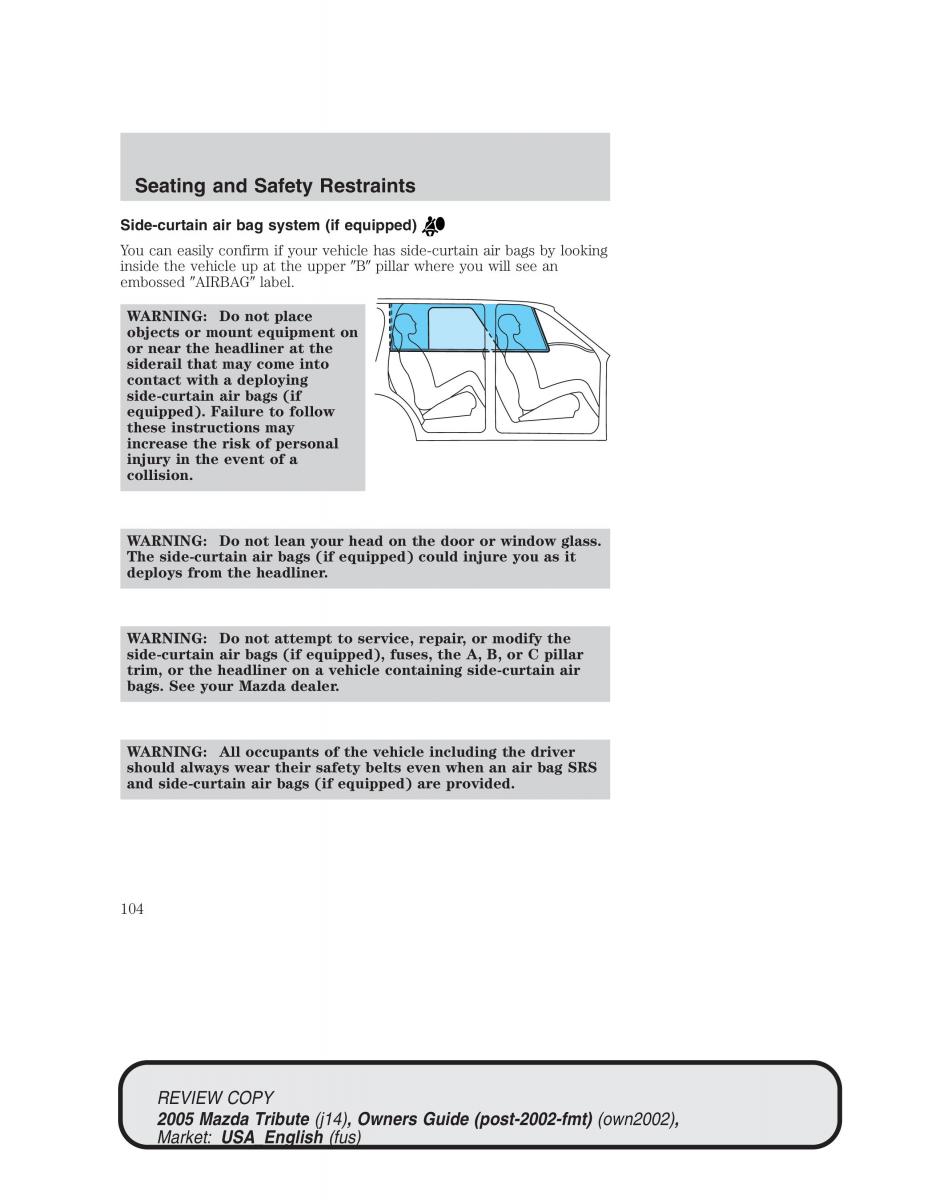 Mazda Tribute owners manual / page 104