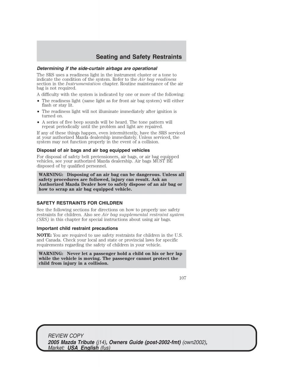 Mazda Tribute owners manual / page 107