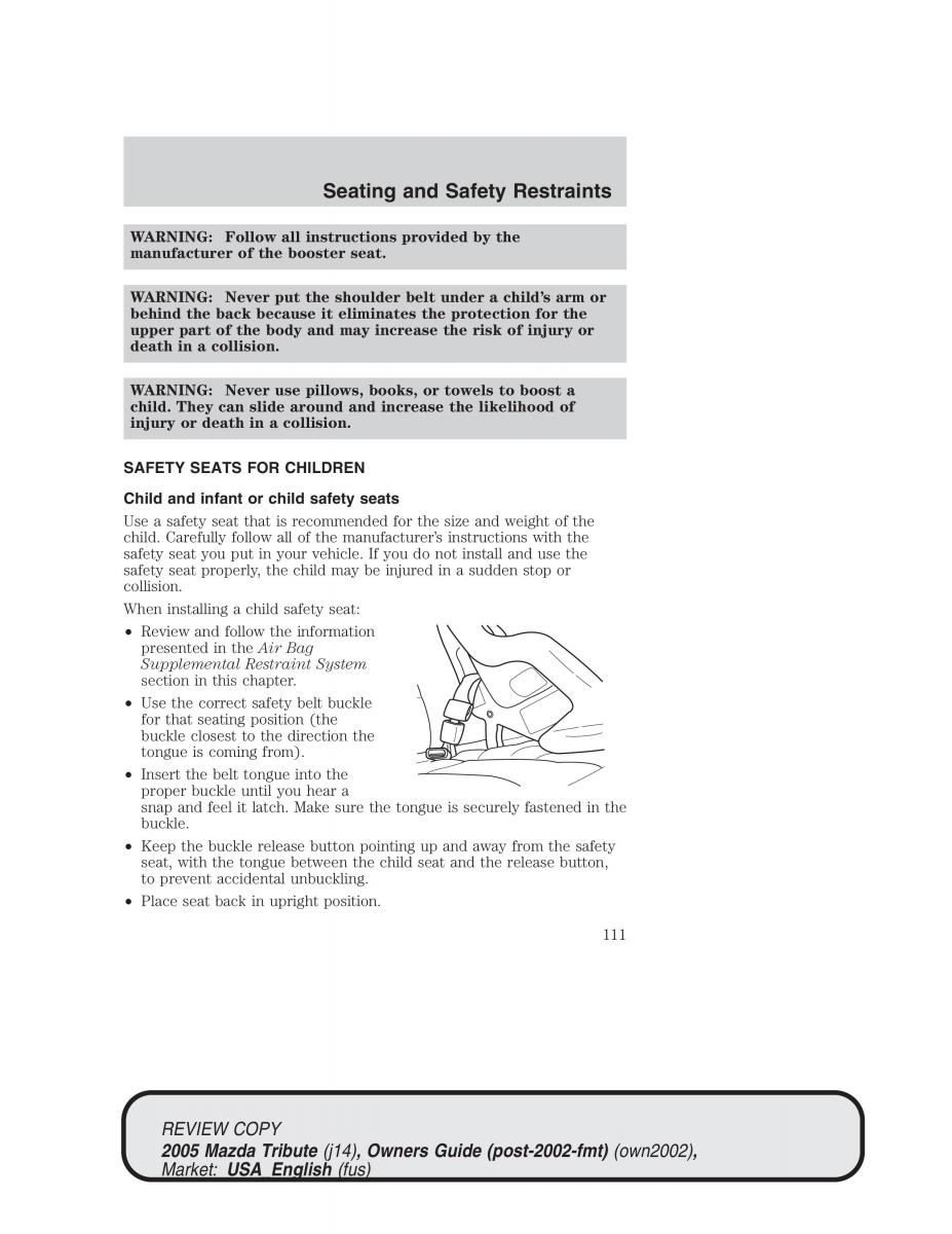 Mazda Tribute owners manual / page 111