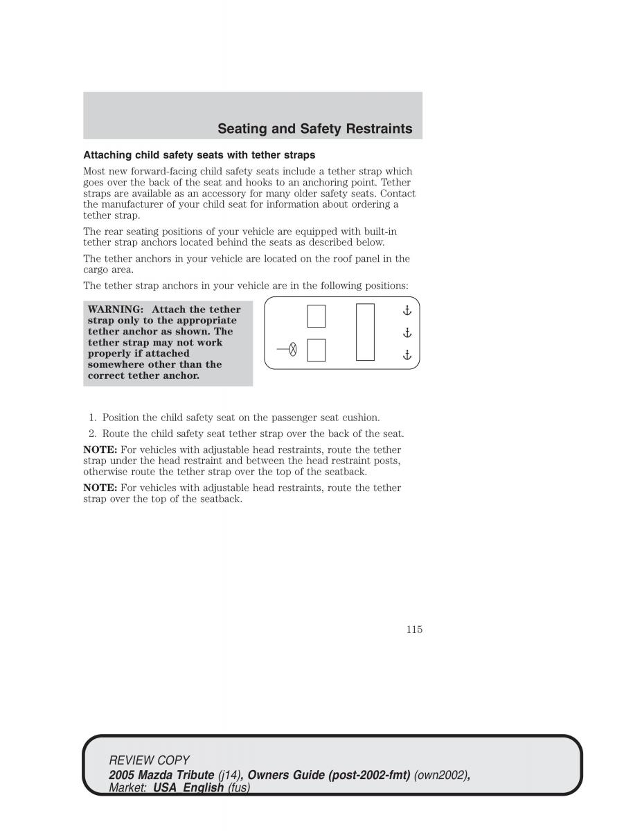 Mazda Tribute owners manual / page 115