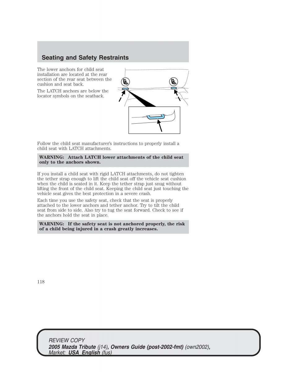 Mazda Tribute owners manual / page 118