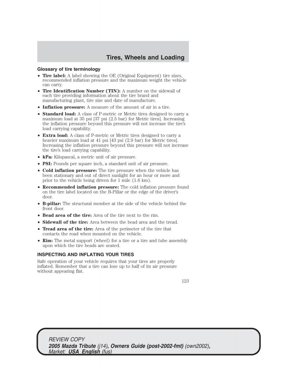 Mazda Tribute owners manual / page 123