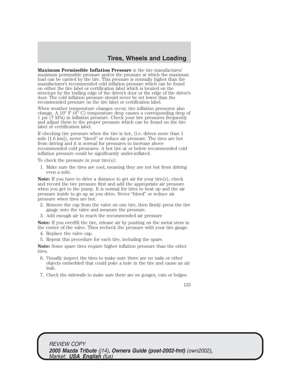 Mazda Tribute owners manual / page 125