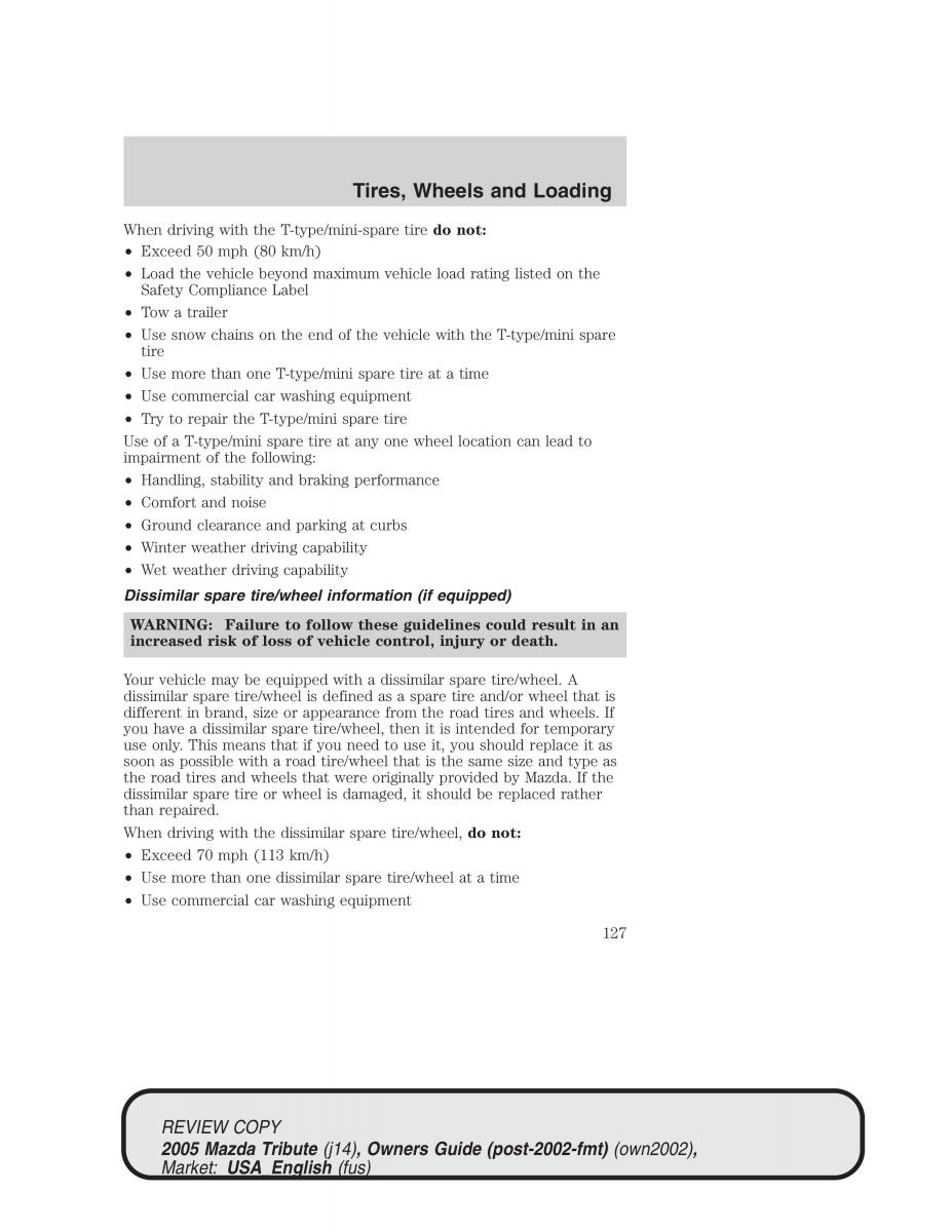 Mazda Tribute owners manual / page 127