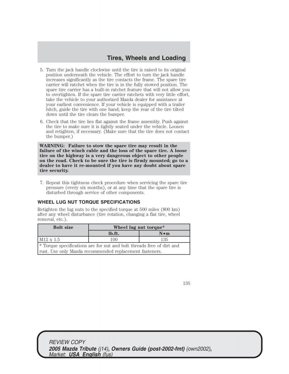 Mazda Tribute owners manual / page 135