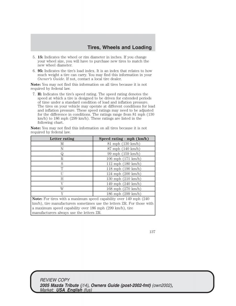 Mazda Tribute owners manual / page 137