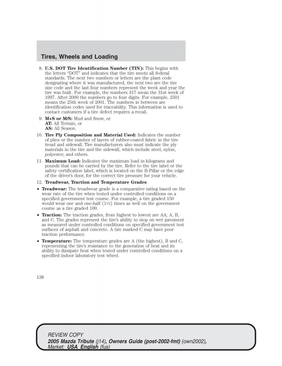 Mazda Tribute owners manual / page 138