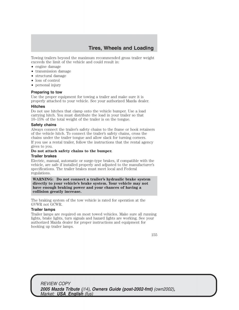 Mazda Tribute owners manual / page 155