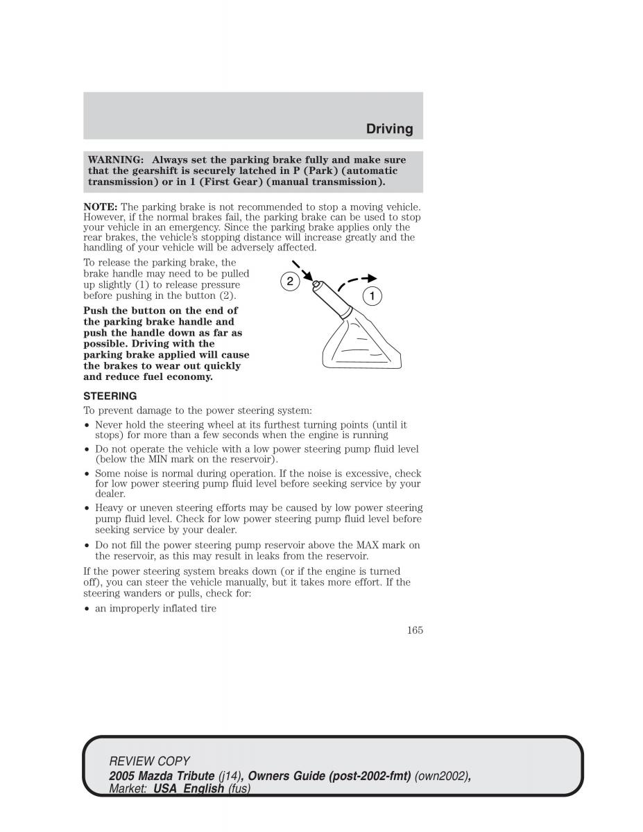 Mazda Tribute owners manual / page 165