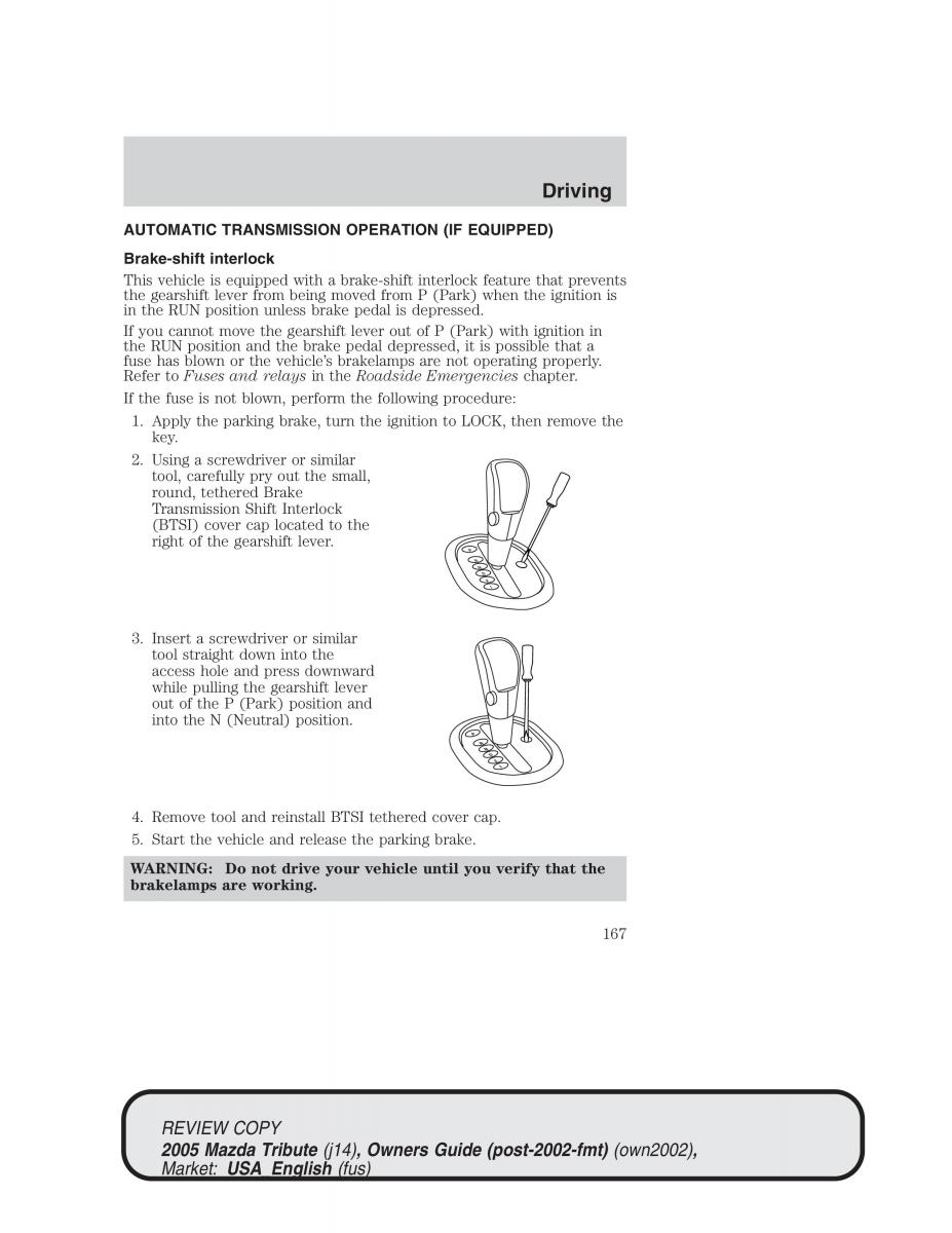 Mazda Tribute owners manual / page 167