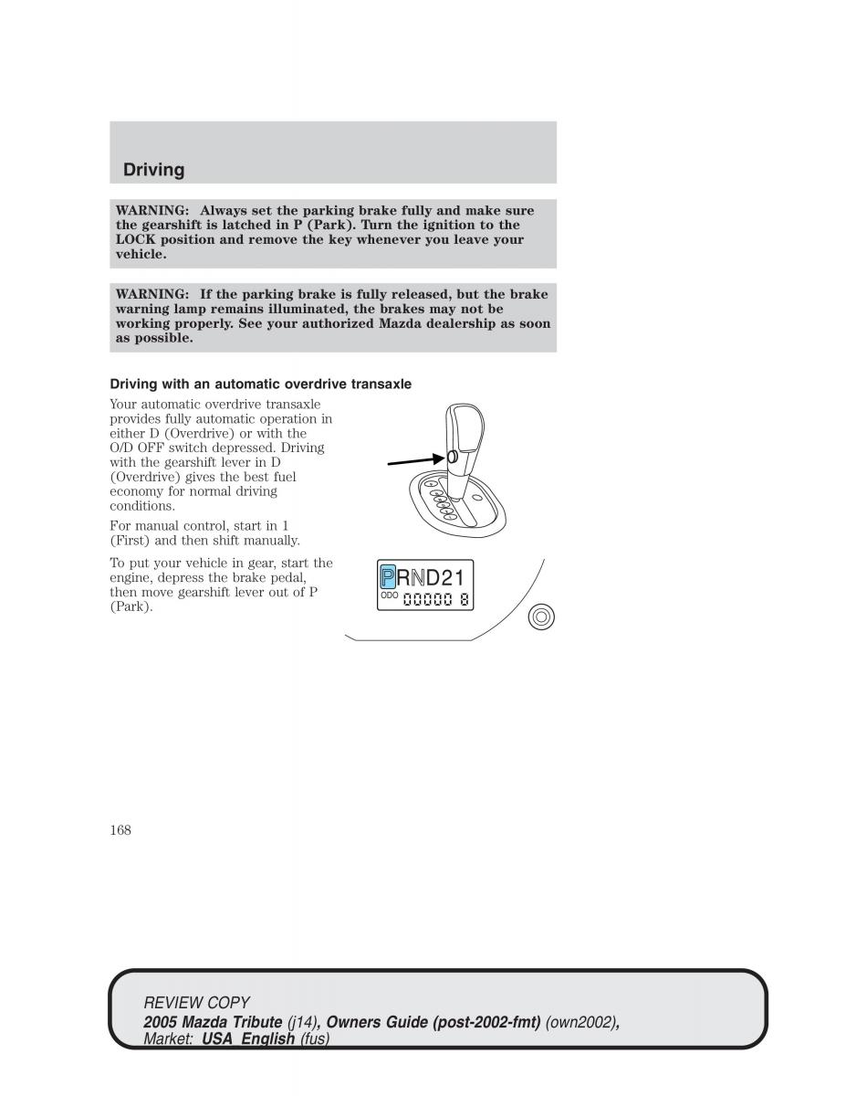 Mazda Tribute owners manual / page 168