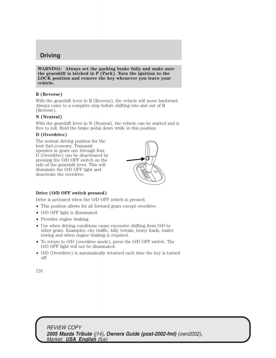 Mazda Tribute owners manual / page 170