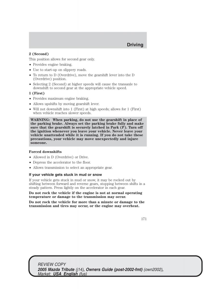 Mazda Tribute owners manual / page 171