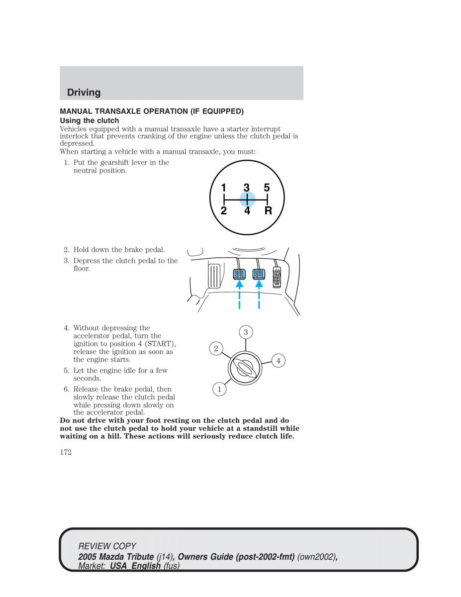 Mazda Tribute owners manual / page 172