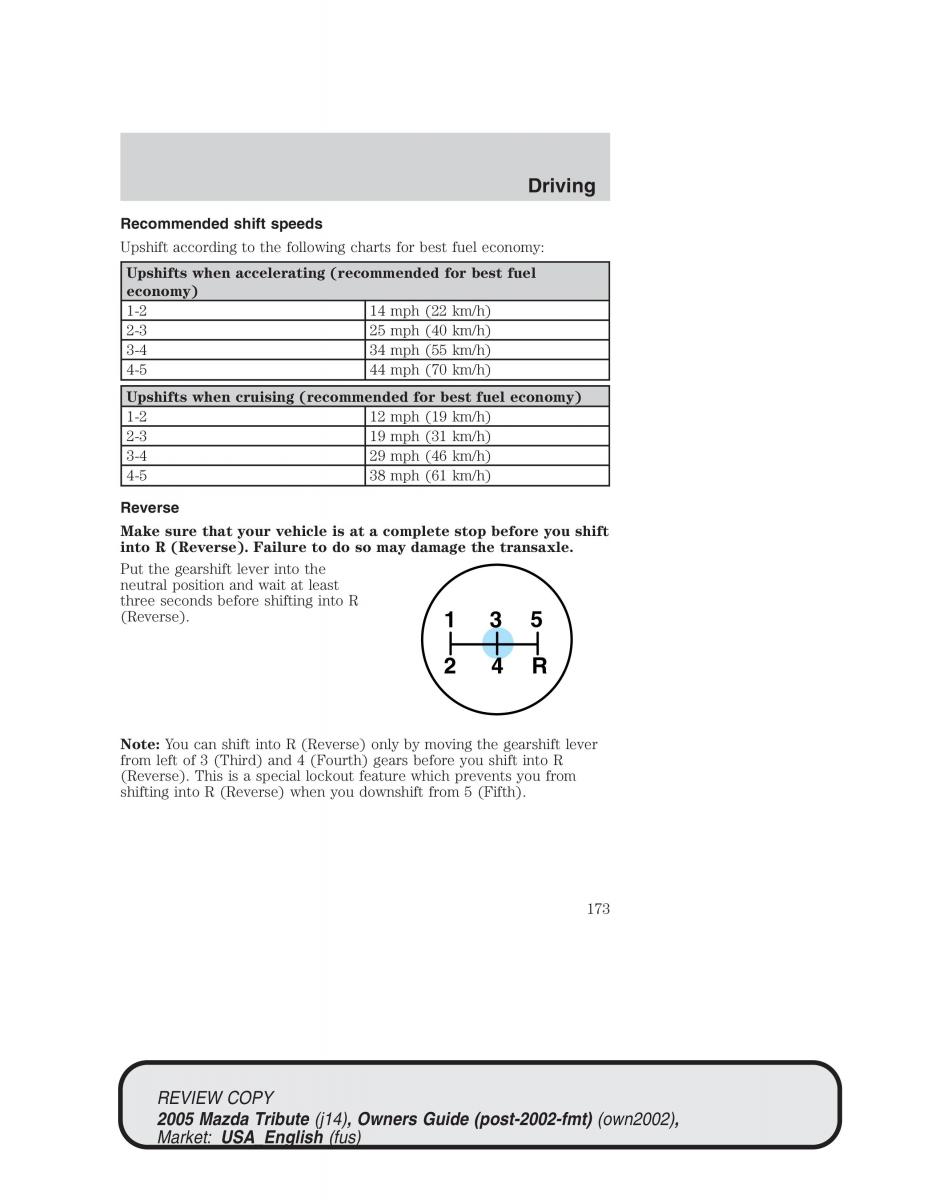 Mazda Tribute owners manual / page 173